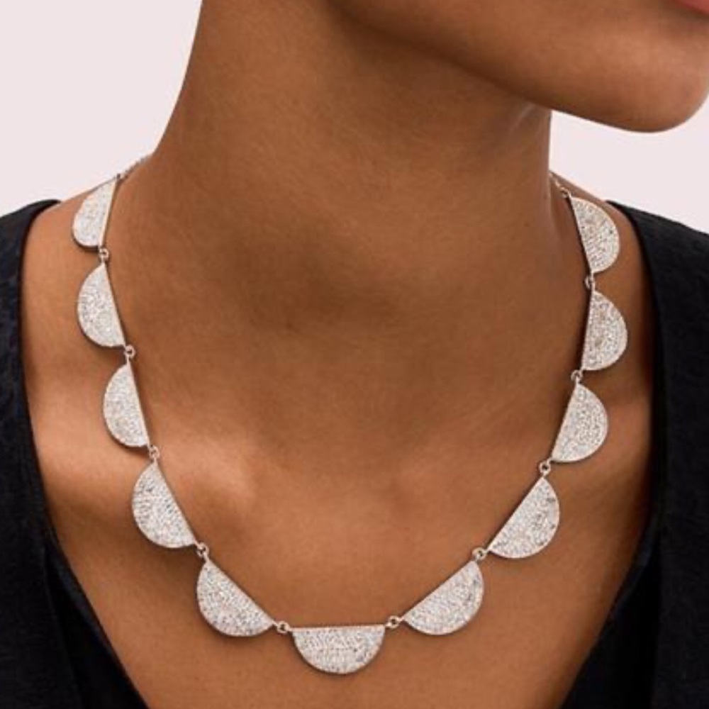 Kate Spade Silver Plate MOD SCALLOP Pave Necklace